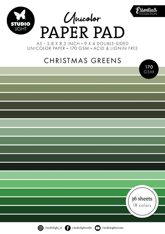Studio Light - Shades Of Christmas Greens - Essentials A5 Unicolor Paper Pad