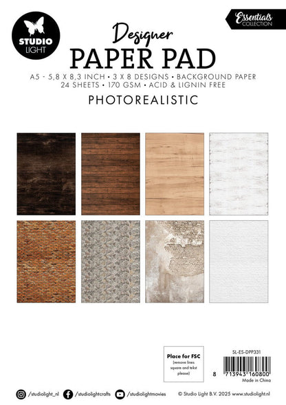 Studio Light Photorealistic A5 Designer Paper Pad – 24 Blatt fotorealistisches Designpapier (SL-ES-DPP331)