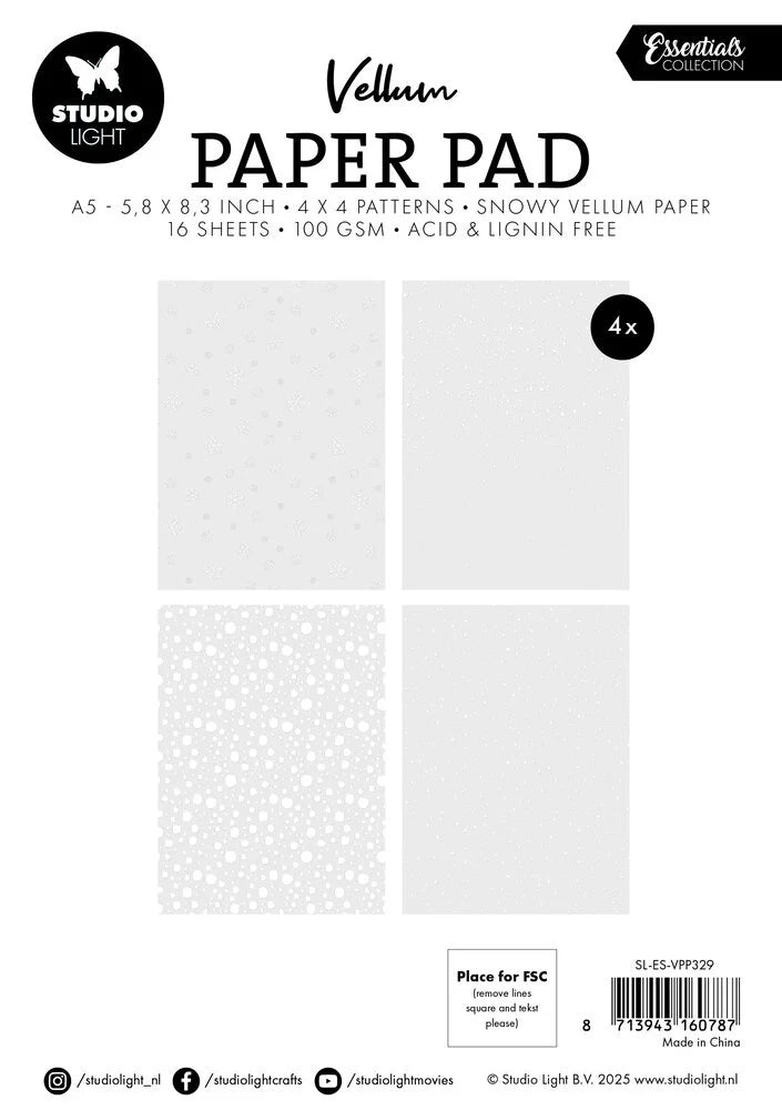 Studio Light Snowflakes Essentials Vellum Paper Pad A5 100 gsm