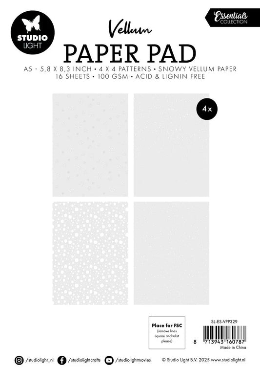 Rückseite: Studio Light Snowflakes Essentials Vellum Paper Pad A5 100 gsm mit Schneeflockenmotiven