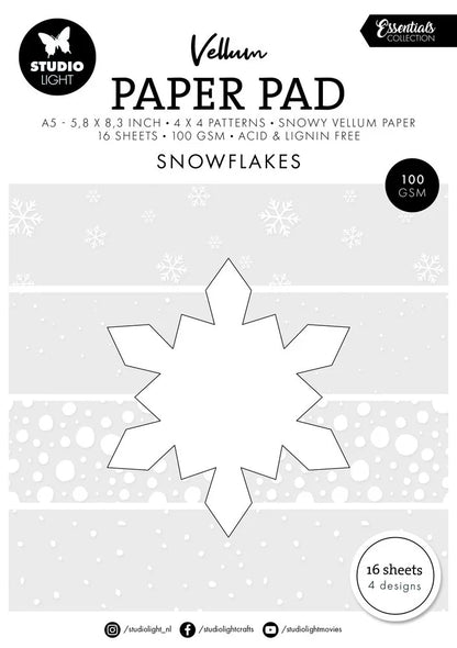 Studio Light Snowflakes Essentials Vellum Paper Pad A5 100 gsm mit Schneeflockenmotiven